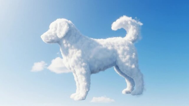 Cloud dog floating in bright blue sky