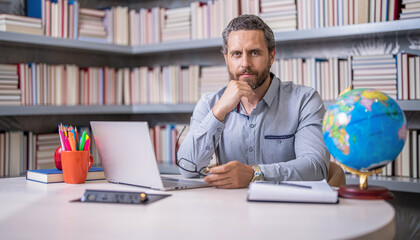 remote private teaching. knowledge and education. teacher work on laptop. Teacher do remote education with virtual classes. remote school education. teacher teaching online remote. IT support