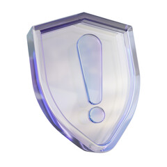 Glass shield with signal caution on transparent png background. alert warning technology network error antivirus information data security protection. 3d rendering illustration.