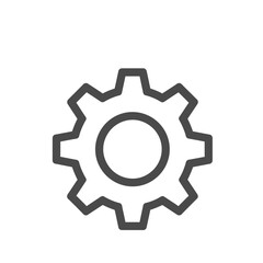Minimalist outline icon of a mechanical gear, representing settings, configuration, and operational processes in technology and engineering designs