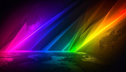Abstract neon background. Intense rainbow gradient glows on dark. Digital illustration