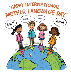 Diverse children celebrating International Mother Language Day globally