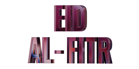 Fototapeta premium EID Al Fitr pink text 3d dispersion glass text render, islamic text typography isolated