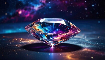 Sparkling Diamond with Cosmic Background and Reflections.