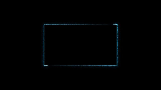 Abstract blue electric energy frame forming a rectangle with dynamic glowing neon lights over black screen.