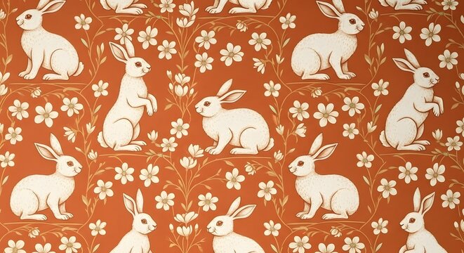 Vintage easter bunny fabric with floral pattern