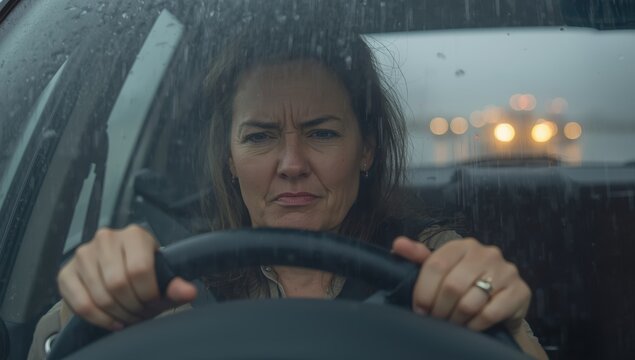 Frustrated female driver struggling to see clearly due to weather and traffic.jpeg
