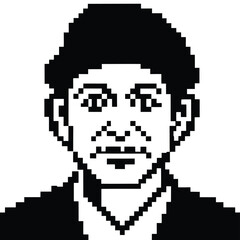Fototapeta premium Pixel Art 1-Bit Asian Man with Traditional Cap Portrait