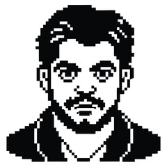 Fototapeta premium Pixel Art 1-Bit Bearded Young Man Face Portrait Avatar