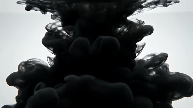 Ink cloud expanding in water, abstract black liquid motion, slow-motion video