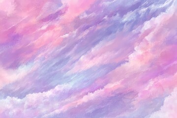 Pastel Sky Dreamscape with Pink Purple and White Clouds Abstract Watercolor Painting Gentle Gradient Hues Soft Light Ethereal Atmosphere Tranquil Backdrop Artwork Wallpaper