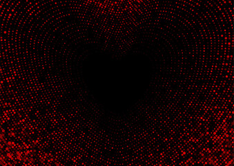 Abstract red heart shape formed by sparkling halftone dots, modern romantic background. Greeting card St Valentines Day vector design