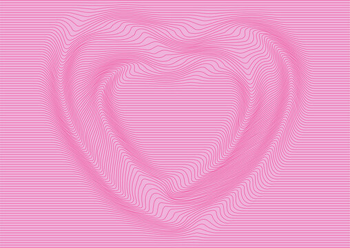 Abstract pink heart formed by flowing contour lines, modern romantic background with wave effect. Greeting card St Valentines Day vector design