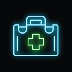 Obraz premium Neon medical case glowing, healthcare and medical assistance concept