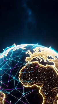 A Stunning Visualization of Earth Surrounded by a Network of Interconnected Digital Lines and Points, Highlighting Global Connectivity and Technological Advancements