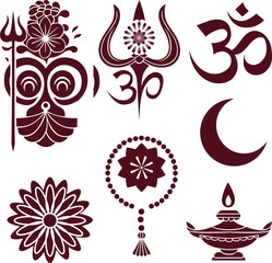 Maha Shivratri Sacred Symbols Set Vector Illustration