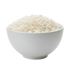 White rice in a bowl, isolated on transparent background