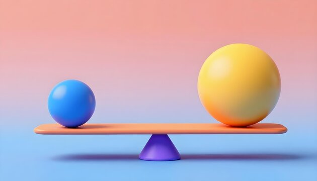 A small blue ball and a large yellow ball on a balancing scale, symbolizing inequality