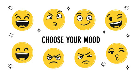 Obraz premium Variety of Emotions Displayed on Yellow Faces with Text