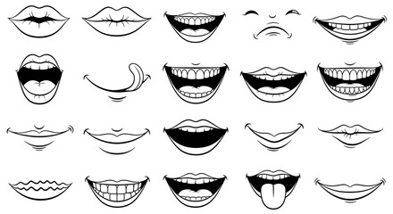 A collection of various mouth and lip expressions with emotions depicted
