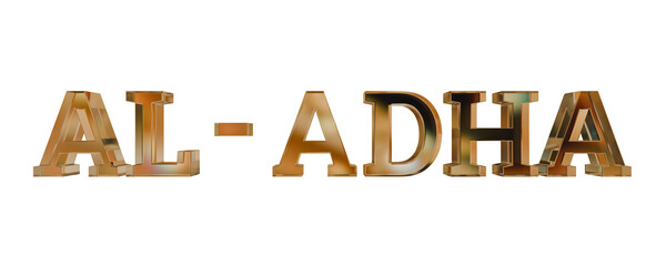 EID Al Adha 3d text dispersion glass text render, golden luxury islamic text typography isolated