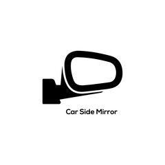 Minimalist black vector icon of a car side mirror symbol for automotive safety and vehicle exterior part design systems.
