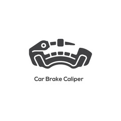 A professional vector icon of a car brake caliper symbol representing automotive braking systems and vehicle maintenance mechanical repair.

