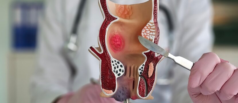 Doctor is holding scalpel anatomy of rectum problem