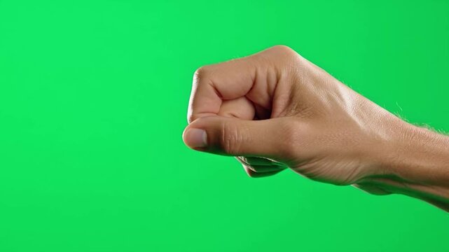 A hand snapping fingers to create a rhythm or idea moment, isolated on plain Green screen chroma key