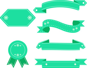 ミントグリーンカラーのリボンとラベル装飾セット シンプルで爽やかな印象の見出しや告知に使えるフラットデザイン素材 © 桜 花見