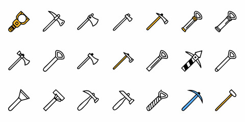 Naklejka premium Various Tools and Weapons Icons in Different Colors and Styles