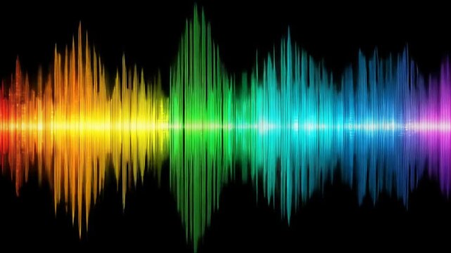 Vibrant rainbow sound wave pattern on black background with colorful illustration