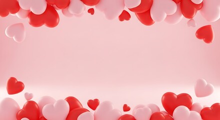 Floating red and white hearts background love celebration romantic soft focus valentine