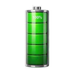 Battery icon with 100 percent charge for app ui and website design, green vector symbol