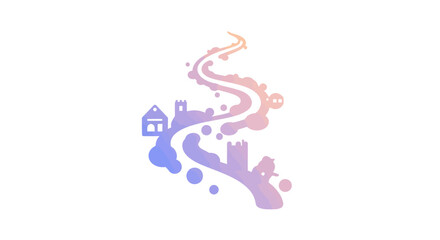Fototapeta premium Abstract path with castles and houses in gradient colors.