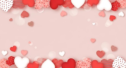 Heart shaped confetti falling on pink background for love celebration and romance