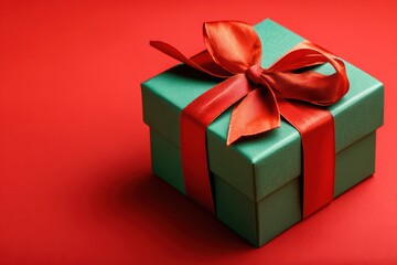 Obraz premium Festive Gift Box with Red Ribbon