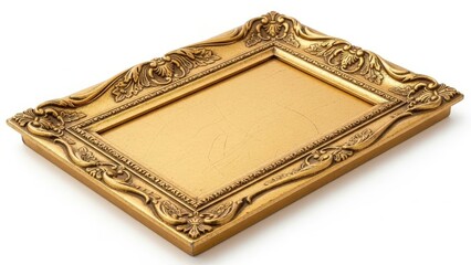 Fototapeta premium Elegant gold ornate picture frame with intricate detailing and carved edges.