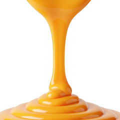 Yellow liquid pouring and splashing, isolated on white background