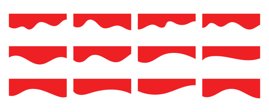 Red color template dividers shapes for website design. Curved abstract divider isolated on a white background.