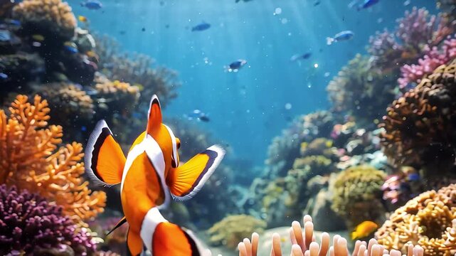 underwater animation with some corals and nemo fish landscape landscape