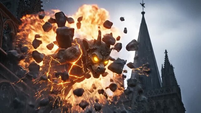 Stone Gargoyle Transformation Coming to Life on Cathedral Roof