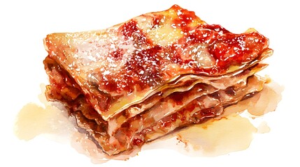Obraz premium Warm watercolor lasagna illustration evokes cozy comfort food deliciousness appetizing Italian meal photography