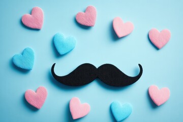 Obraz premium Mustache and Hearts on Blue Background