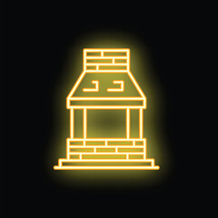 Naklejka premium Yellow neon sign depicting a brick fireplace with chimney, providing a warm glow on a dark background