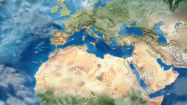 Detailed world map illustration showcasing continents, oceans, and geographical features in vibrant colors.