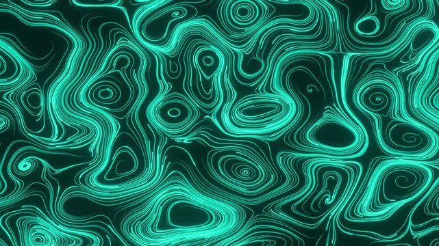 歪んだ渦を巻く緑の光の線の背景動画素材。幻想的な4Kアニメーション。ゲームや映像作品の演出に適した2DFX