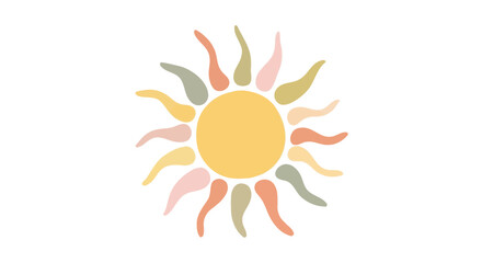 Abstract boho sun with pastel wavy rays vector illustration