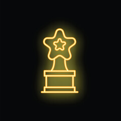 Neon trophy glowing on a black background, representing winning and success
