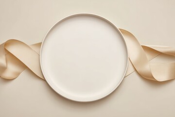Oval Plate on Beige Silk Background